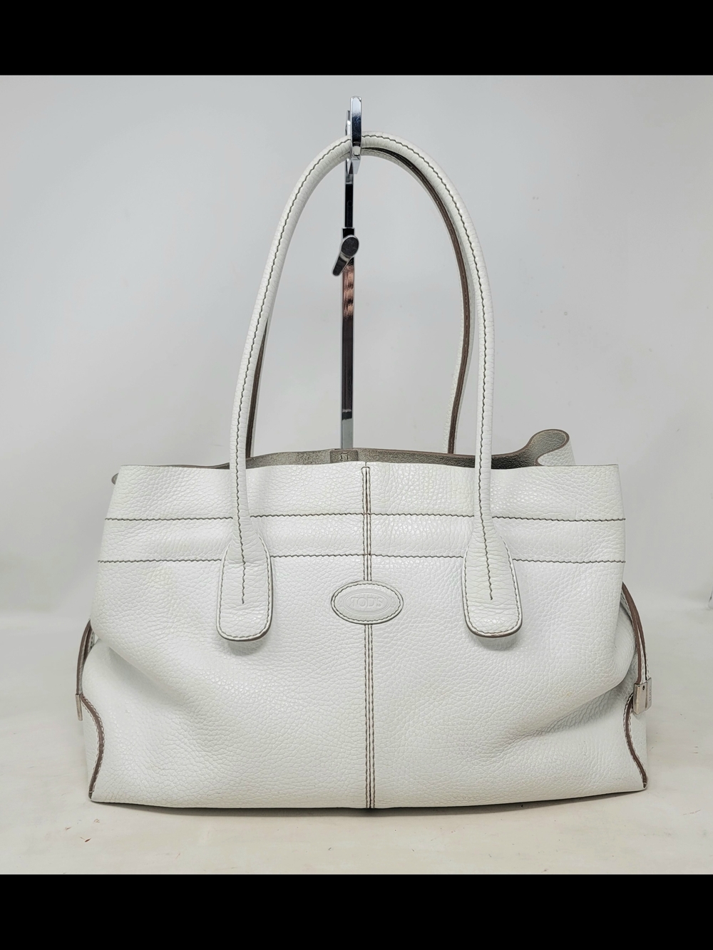 Tod's D Bag Eastwest White Leather Medium Tote Shoulder Bag Authentic Vintage